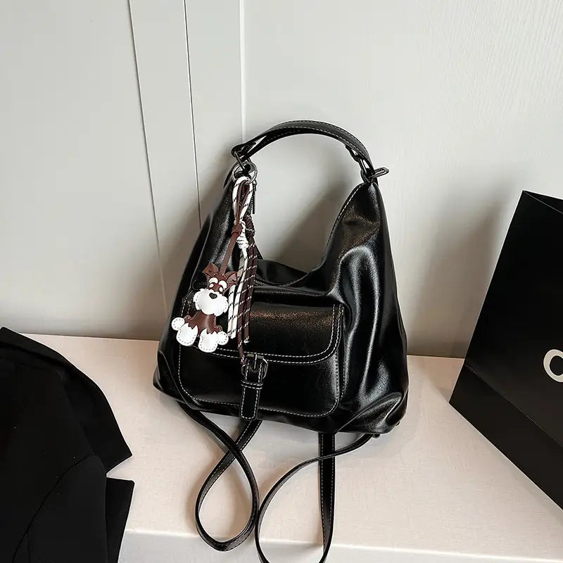 Retro brown shoulder tote bag with pendant imported quality