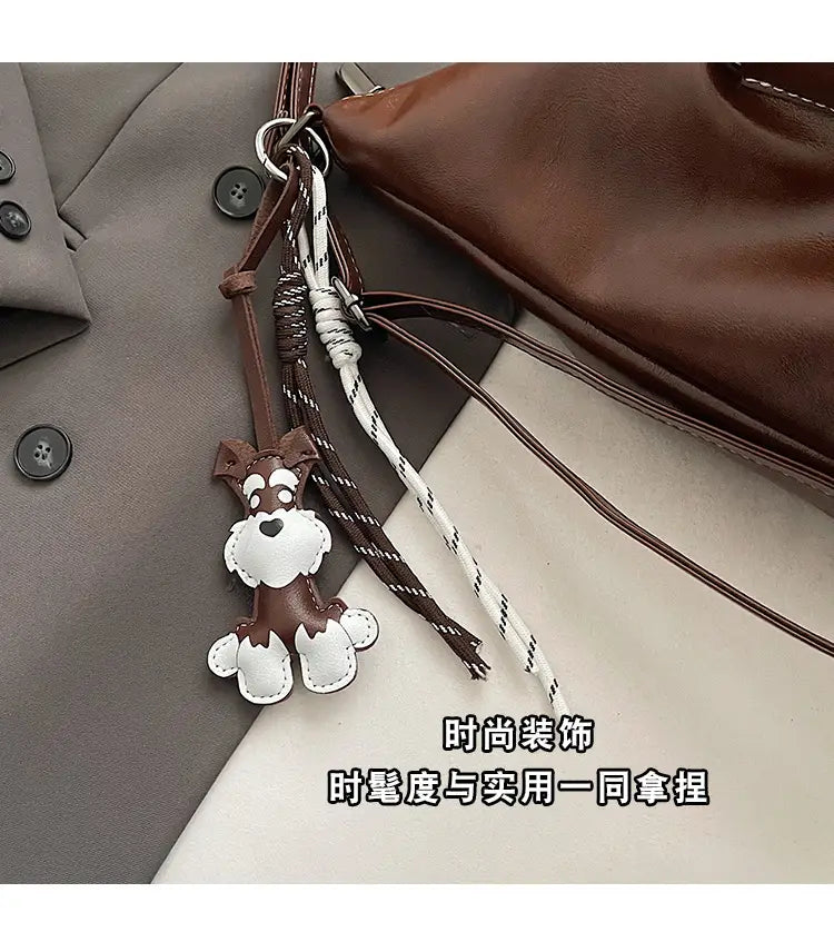 Retro brown shoulder tote bag with pendant imported quality