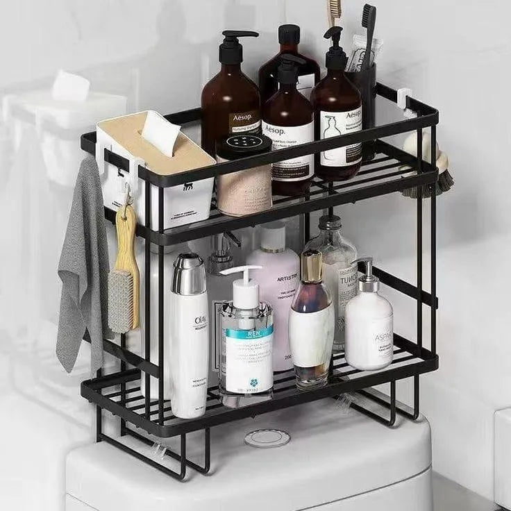 Black-two-tier Bathroom Shelf Stainless Steel