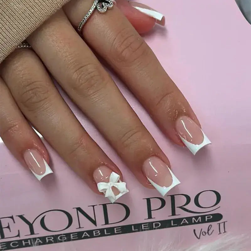 White french edge bow manicure with tool kit
