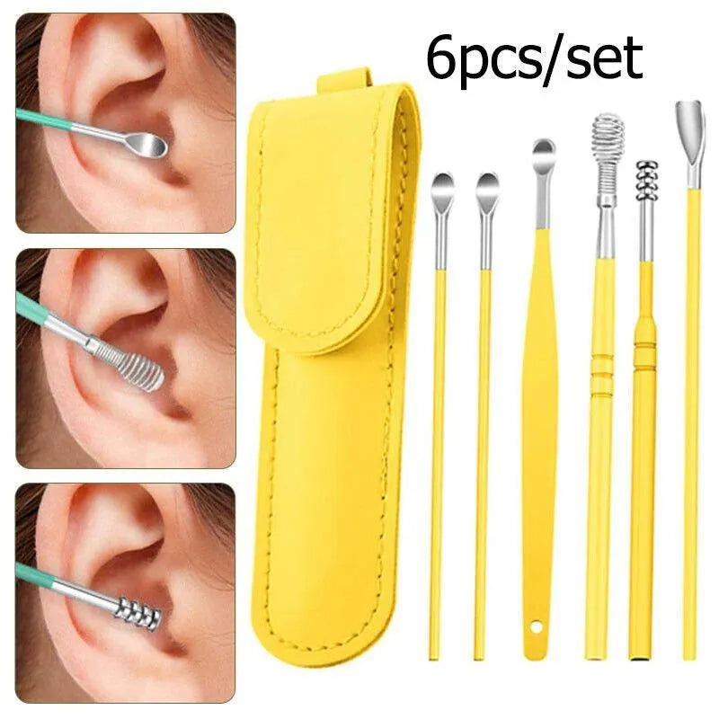 Portable ear cleaning kit with stainless steel tool and leather case