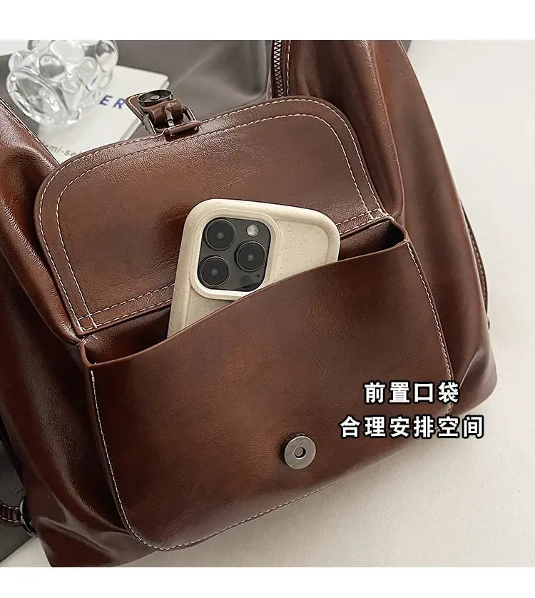 Retro brown shoulder tote bag with pendant imported quality