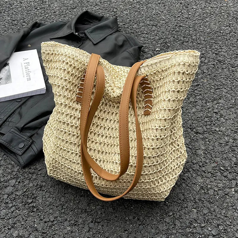 Women Woven Straw Shoulder Bag large capacity