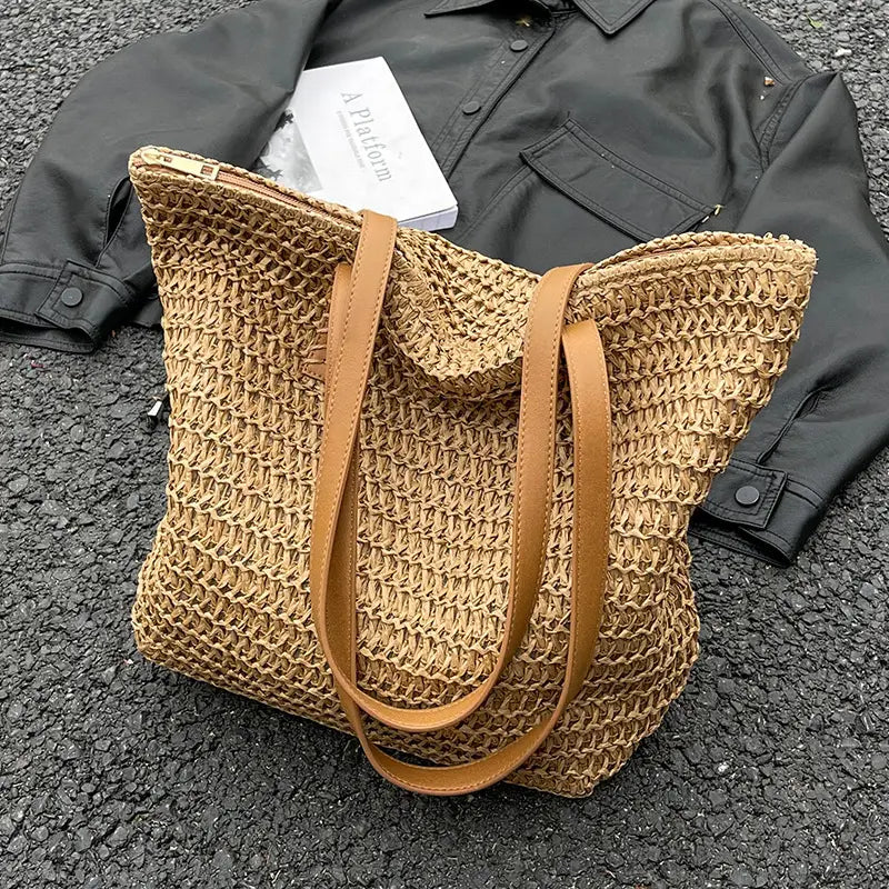 Women Woven Straw Shoulder Bag large capacity
