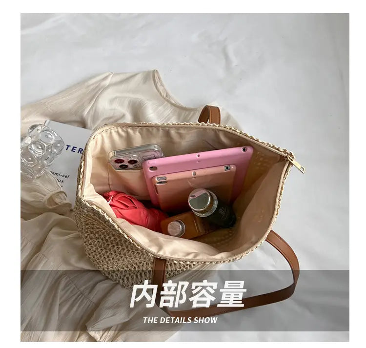 Women Woven Straw Shoulder Bag large capacity