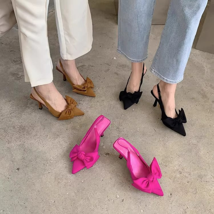 French Style High Heeled Niche Bow Knot Sandals