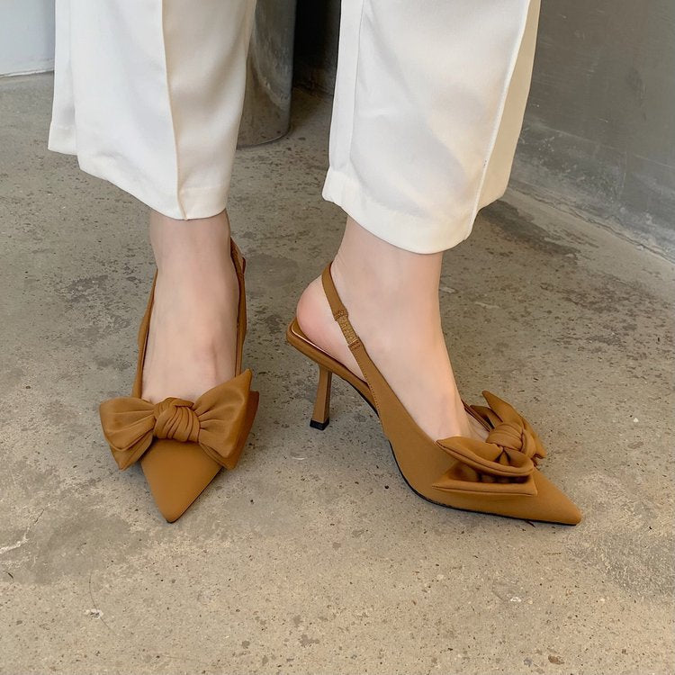 French Style High Heeled Niche Bow Knot Sandals